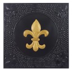 1098 - SQUARE WALL PLAQUE BLACK W/GOLD FDL HAMMERED